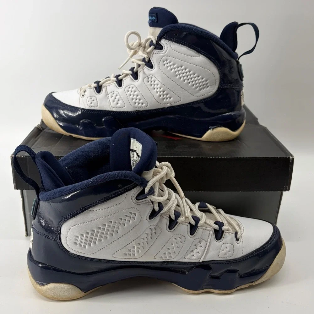 Air Jordan 9 Retro GS White University Blue Navy Sneakers 302359-145 size 7Y